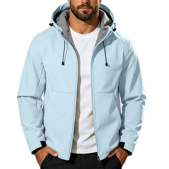 longantii Mens Waterproof Jackets Lightweight Windbreaker Collared Raincoat Long Sleeve Zip Up Coat Relaxed Fit Spring Fall Hiking Streetwear Blue 2XL