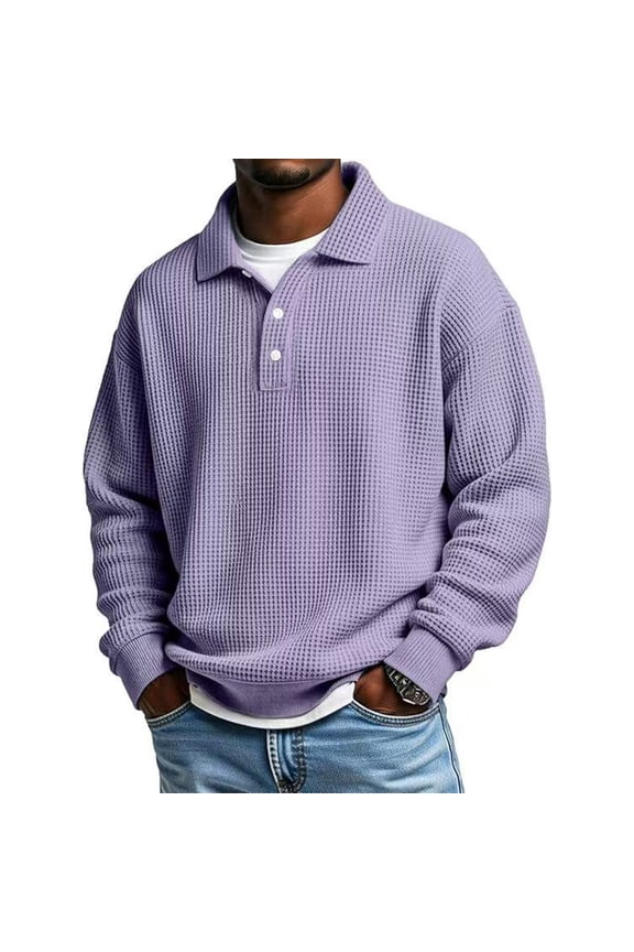 Mokaloha Mens Shirts Waffle Sweatshirt Pacificozy Button Up Vintage Pullover Long Sleeve Casual Tops Golf Polo Shirts Purple L