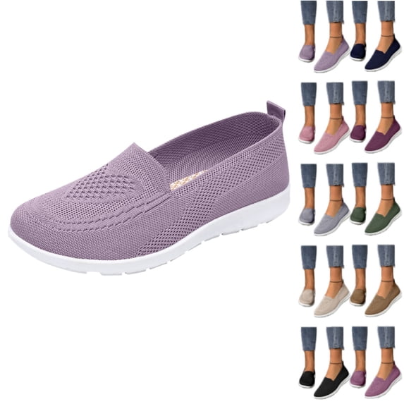longantii Orthopedic Casual Shoes for Women Arch Support Non Slip Slip on Golf Shoes Wide Width Mesh Stretch House Shoes Comfort 2026 New Orthopedic Shoes Light Purple