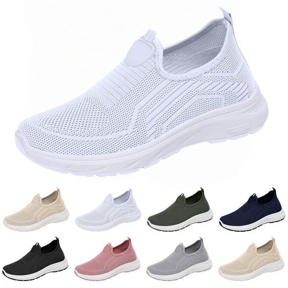 longantii Orthopedic Casual Shoes for Women Arch Support Non Slip Slip on Running Shoes Lightweight Mesh Stretch House Shoes Soft 2026 New Orthopedic Shoes White