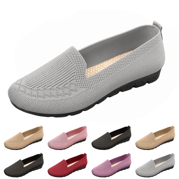 longantii Orthopedic Casual Shoes for Women Arch Support Non Slip Slip on Sneakers Breathable Knitted Mesh Stretch Business Casual Shoes Comfort 2026 Orthopedic Shoes Gray