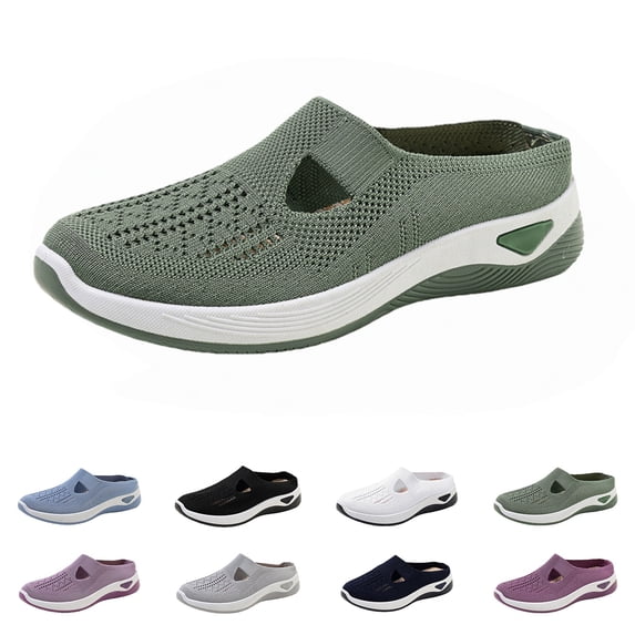 longantii Orthopedic Casual Shoes for Women Arch Support Non Slip Slip on Tennis Shoes Wide Width Mesh Stretch Walking Shoes Comfort 2026 Foam Shoes Green