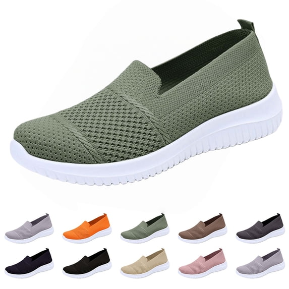 longantii Orthopedic Casual Shoes for Women Arch Support Non Slip Slip on Work Shoes Lightweight Knitted Mesh Stretch Server Shoes Soft 2026 New Orthopedic Shoes Green