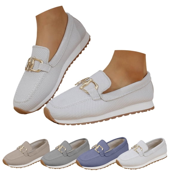 longantii Orthopedic Casual Shoes for Women Arch Support Slip on Non Slip Nurse Shoes Wide Knitted Mesh Stretch Business Casual Shoes Soft 2026 New Orthopedic Shoes White