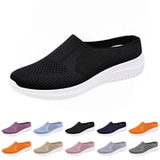 longantii Orthopedic Casual Shoes for Women Arch Support Slip on Non Slip Running Shoes Wide Mesh Stretch Volleyball Shoes Comfortable 2026 Foam Shoes Black