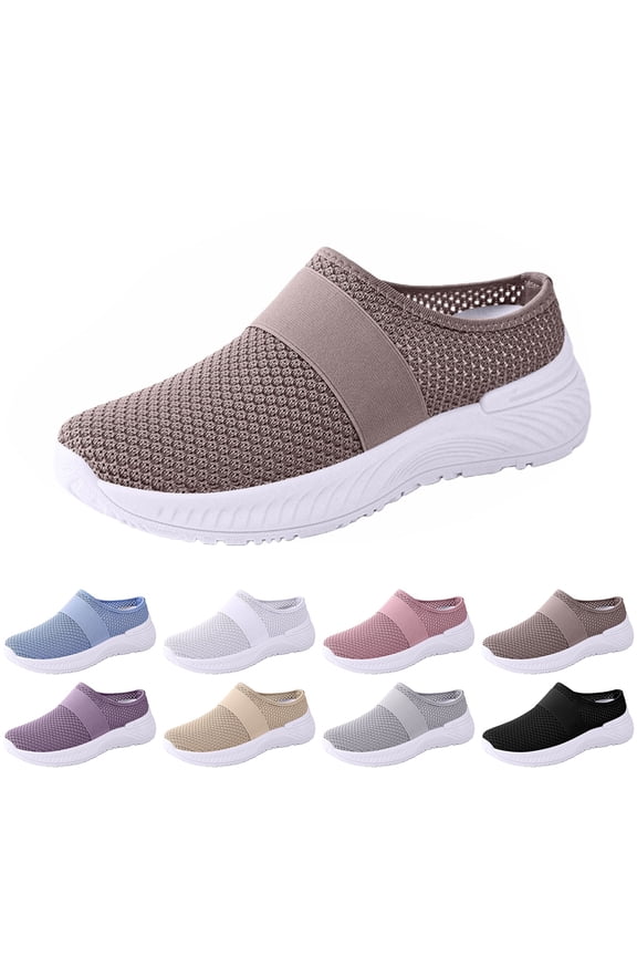 Orthopedic Dress Shoes for Women Arch Support Non Slip Slip on Golf Shoes Breathable Knitted Mesh Stretch House Shoes Soft 2026 Orthopedic Shoes Coffee