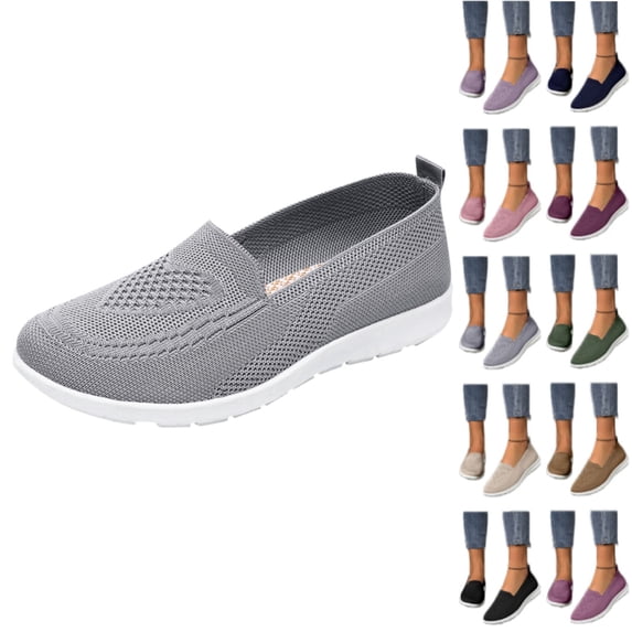 longantii Orthopedic Dress Shoes for Women Arch Support Non Slip Slip on Golf Shoes Lightweight Mesh Stretch Volleyball Shoes Comfortable 2026 New Orthopedic Shoes Gray