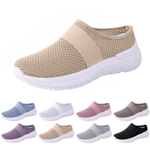 longantii Orthopedic Dress Shoes for Women Arch Support Slip on Non Slip Golf Shoes Lightweight Mesh Stretch Hiking Shoes Comfortable 2026 Foam Shoes Khaki