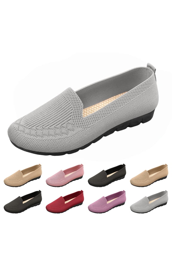 Orthopedic Dress Shoes for Women Arch Support Slip on Non Slip Nurse Shoes Wide Width Knitted Mesh Stretch Work Shoes Comfortable 2026 Foam Shoes Gray