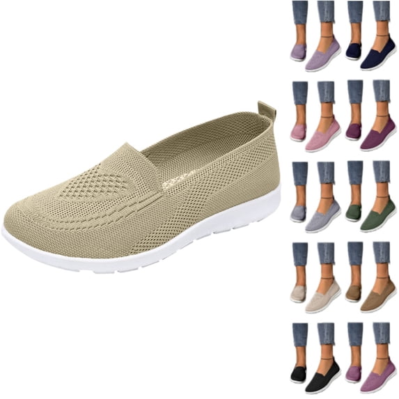 longantii Orthopedic Dress Shoes for Women Arch Support Slip on Non Slip Nurse Shoes Wide Width Mesh Stretch Hiking Shoes Soft 2026 New Orthopedic Shoes Beige