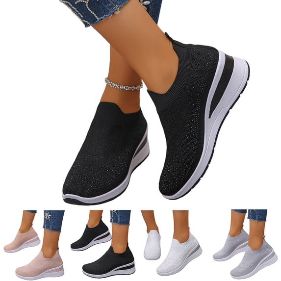 longantii Orthopedic Dress Shoes for Women Arch Support Slip on Non Slip Running Shoes Breathable Mesh Stretch Hiking Shoes Comfort 2026 Orthopedic Shoes Black