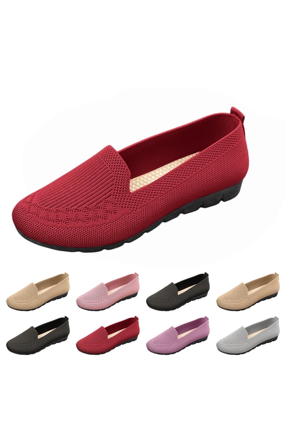 Orthopedic Dress Shoes for Women Arch Support Slip on Non Slip Sneakers Breathable Knitted Mesh Stretch Business Casual Shoes Soft 2026 Orthopedic Shoes Red