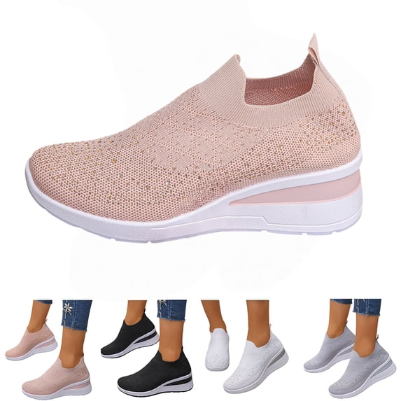 longantii Orthopedic Dress Shoes for Women Arch Support Slip on Non Slip Tennis Shoes Wide Mesh Stretch Work Shoes Soft 2026 Foam Shoes Pink