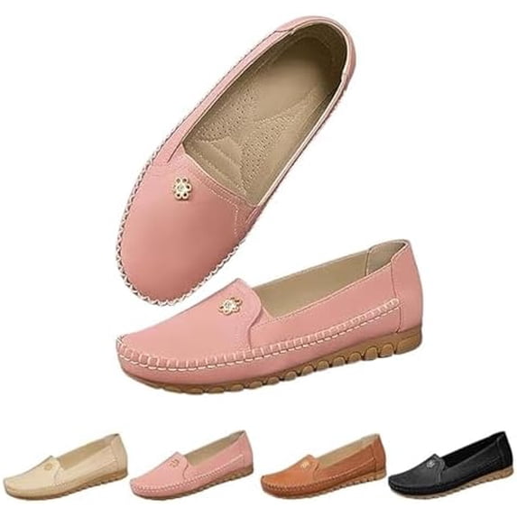 longantii Orthopedic Loafers Shoes for Women Orthopedic Leather Loafers Dress Sneakers Slip on Shoes for Women Lightweight Slip on Flats Casual Comfort Anti-Slip Walking Shoes with Flower Pink