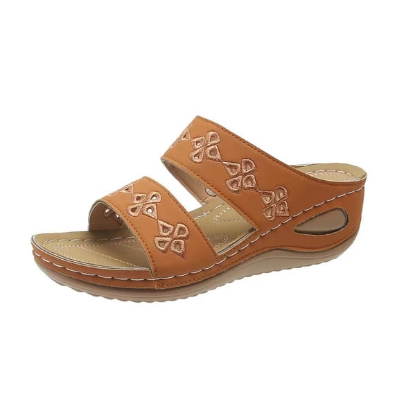 longantii Orthopedic Sandals for Women Arch Support Summer Flat Sandals Breathable Non Slip Slip on Beach Slippers Vacation Beach 2026 Orthopedic Shoes Brown