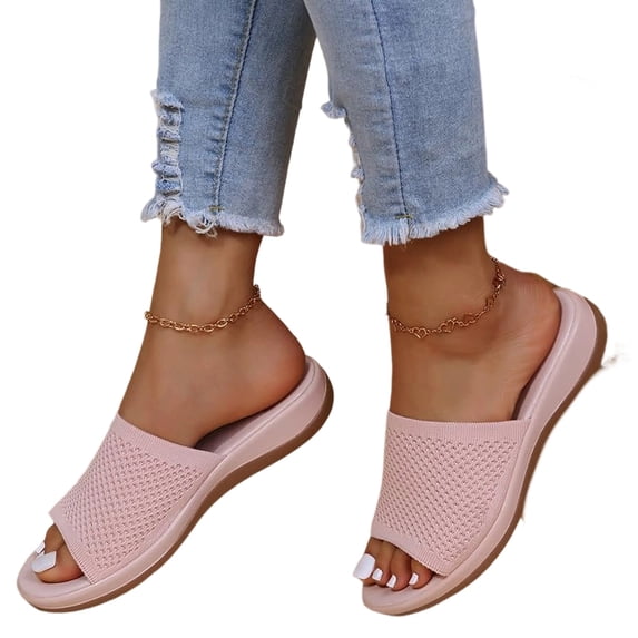 longantii Orthopedic Sandals for Women Slip on Non Slip Arch Support Flat Wedge Sandals Lightweight Beach Slippers 2026 New Vacation Beach Orthopedic Shoes Light pink