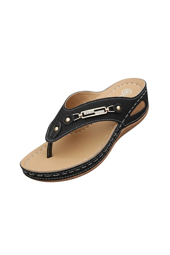 Orthopedic Sandals for Women Arch Support Flat Wedge Sandals Breathable Slip on Non Slip Beach Slippers Comfort 2026 Foam Shoes Black