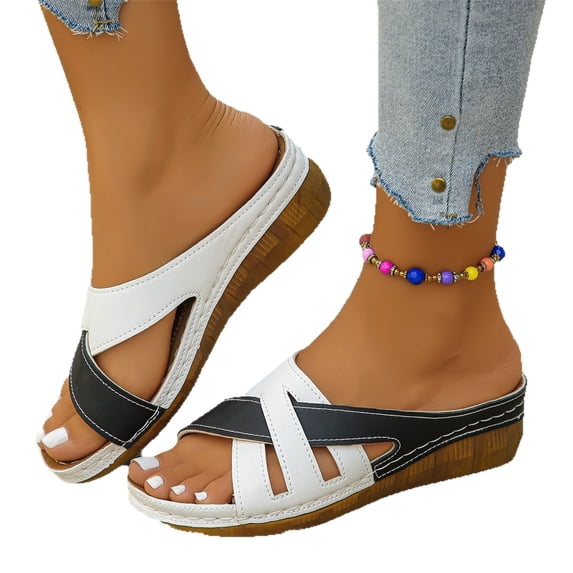 longantii Orthopedic Sandals for Women Arch Support Summer Flat Sandals Wide Width Non Slip Slip on Walking Shoes Comfort 2026 Orthopedic Shoes Black