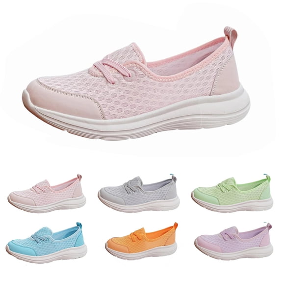 longantii Orthopedic Shoes for Women Arch Support Non Slip Slip on Nurse Shoes Wide Knitted Mesh Stretch Business Casual Shoes Comfort 2026 Orthopedic Shoes Pink