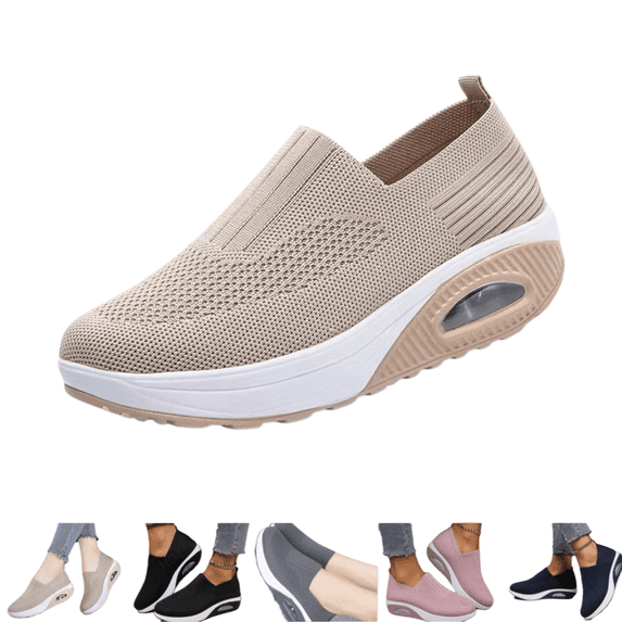 longantii Orthopedic Shoes for Women Arch Support Slip on Non Slip Nurse Shoes Wide Mesh Stretch Business Casual Shoes Comfortable 2026 Orthopedic Shoes Beige