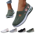 thumbnail image 1 of longantii Orthopedic Shoes for Women Summer Casual Comfortable Slip On Walking Shoes with Floral Embroidery Arch Support Non-Slip Breathable Tennis Sneakers Green, 1 of 7