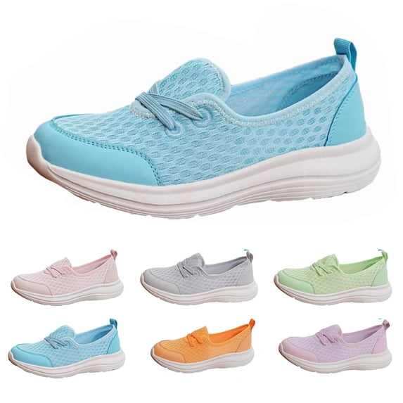longantii Orthopedic Shoes for Women Arch Support Slip on Non Slip Work Shoes Lightweight Mesh Stretch Walking Shoes Soft 2026 Foam Shoes Sky Blue
