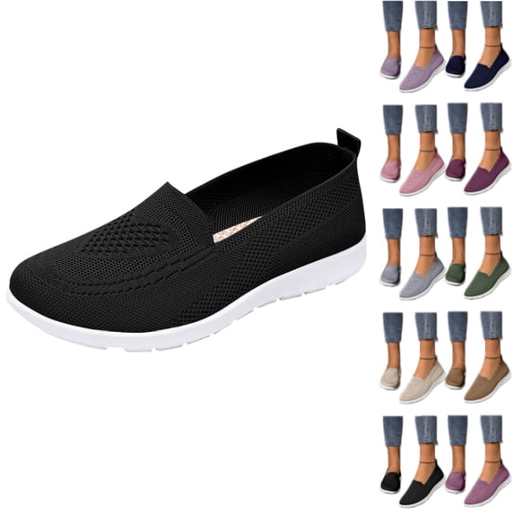 longantii Orthopedic Shoes for Women Arch Support Slip on Non Slip Work Shoes Wide Mesh Stretch Work Shoes Soft 2026 New Orthopedic Shoes Black