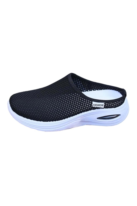 Orthopedic Slippers for Women, Womens Mules, Breathable Mesh Slip On Slippers, Women's Platform Mules Sneakers Backless Tennis Shoes, Comfortable Casual Shoes for Daily Wear Black