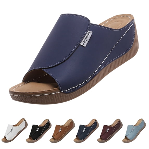 longantii Orthopedic Wedge Sandals for Women 2026 Comfortable Solid Color Platform Sandals with Arch Support Breathable Open Toe Wide Casual Walking Vacation Shoes Slippers