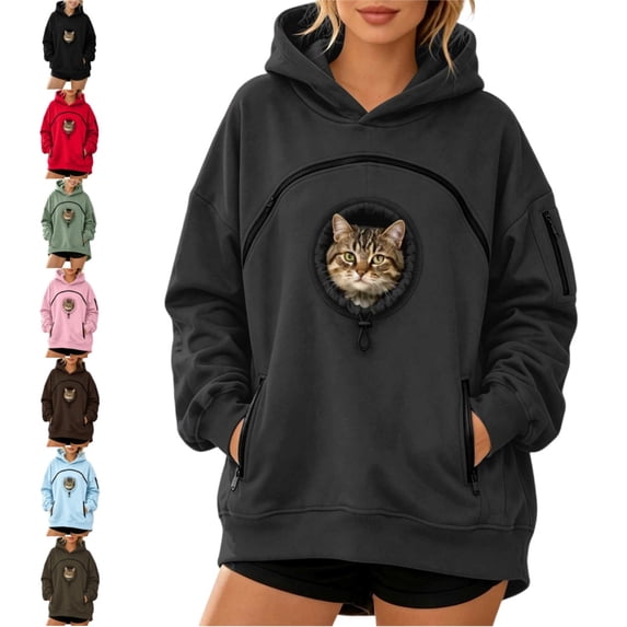 longantii Pet Pouch Hoodie Cat Hoodie with Pouch Pull Pocket for Dogs & Snack Hoodies, Drop Shoulder Big Size Front Dog & Cat Carrier Sweatshirts