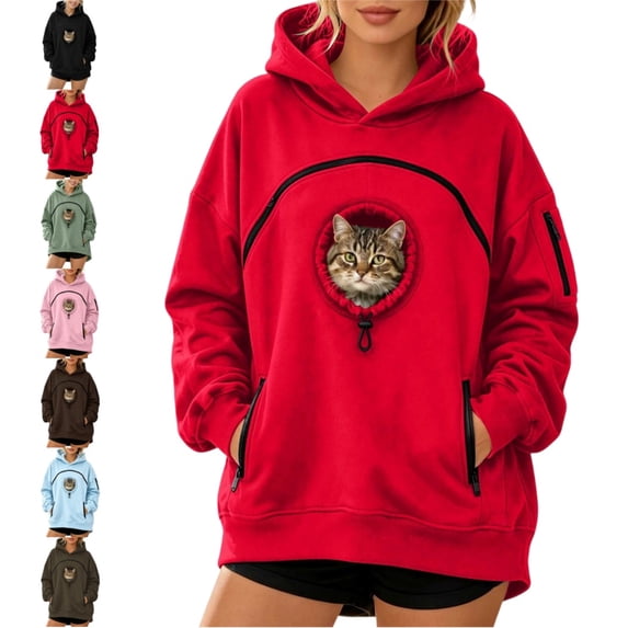 longantii Pet Pouch Hoodie for Women with Kangaroo Pocket Cat Dog Carrier Hoodies, Long Sleeve Dog Puppy Carrier Winter Warm Pullover Soft Lightweight Sweatshirts for Pet Animal Lover
