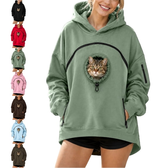 longantii Pet Pouch Hoodie for Women with Kangaroo Pocket Cat Dog Carrier Hoodies, Long Sleeve Dog Puppy Carrier Winter Warm Pullover Soft Lightweight Sweatshirts for Pet Animal Lover