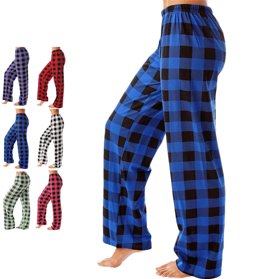 longantii Plaid Pajama Pants for Women Relaxed Fit No Drawstring Home Trousers Fall Winter Straight Leg Loungewear Bottoms Casual Breathable Loungewear Pants