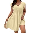 thumbnail image 1 of longantii Plus Size Dresses for Women Fashion Empire Waist A Line Sundress Loose Fit V Neck Boho Dress Smocked Eyelet Holiday Mini Dress Yellow XL, 1 of 4