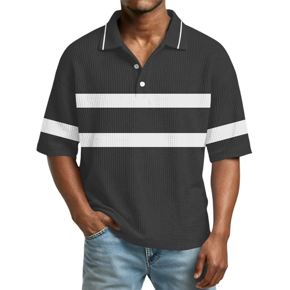 longantii Polo Shirts for Men Oversized Collared Short Sleeve Tshirts Lightweight Striped Blouses 2026 Sports Clothing Gray XXXXL