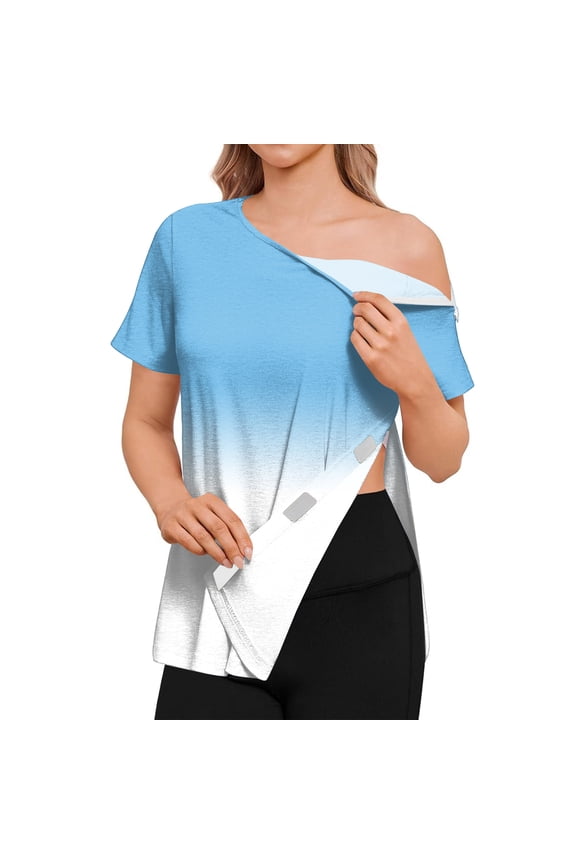 Post Shoulder Surgery Shirts for Women Chemo Dialysis Port with 2 Shoulder Half Zippers After Rotator Cuff Tops M