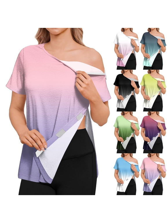 Post Shoulder Surgery Shirts for Women Chemo Dialysis Port with 2 Shoulder Half Zippers After Rotator Cuff Tops M
