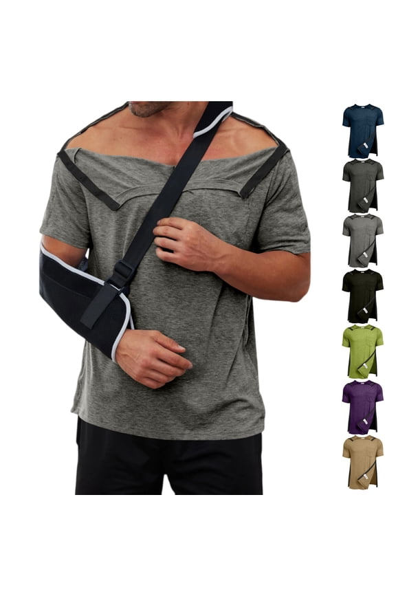 Post Surgery Recovery Tshirts for Men Short Sleeve After Rotator Cuff Post Shoulder Surgery Shirt Loose Fit Adaptive Clothing Light Gray XL