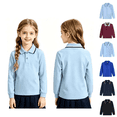 thumbnail image 1 of longantii School Polo Shirts for Girls Boys Cozy Long Sleeve Back To School Tees Relaxed Fit Fold Collar Uniform Shirts Solid Color Spring Fall Pullover Blue 3-4 Year, 1 of 4