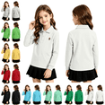 thumbnail image 1 of longantii School Polo Shirts for Girls Fashion Long Sleeve Back To School Tees Relaxed Fit Collared Pullover Tops Solid Color Spring Fall Outfit White 6-7 Year, 1 of 3
