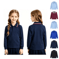 thumbnail image 1 of longantii School Polo Shirts for Girls Trendy Long Sleeve Back To School T-Shirts Classic Fit Collared Uniform Tees Solid Color Spring Fall Outfit Blue 3-4 Year, 1 of 4