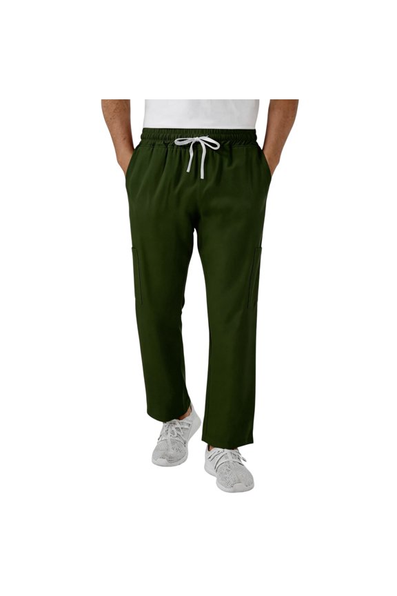 Scrub Bottoms for Men Stretch Straight-Leg Cargo Pant Nursing Soft Uniform Pants with Side Pockets Army Green S