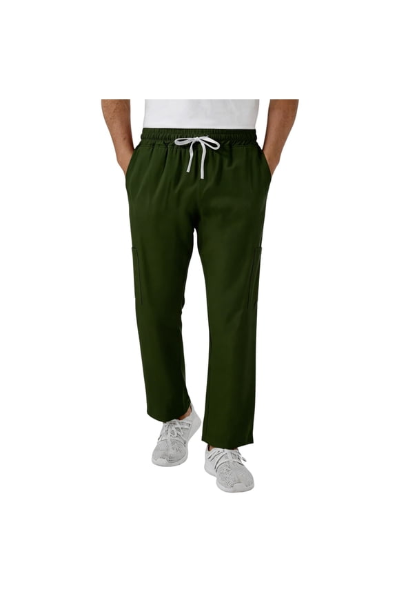 Scrub Bottoms for Men Stretch Straight-Leg Cargo Pant Nursing Soft Uniform Pants with Side Pockets Army Green XXL