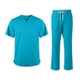 thumbnail image 1 of longantii Scrubs for Men Set 2026 Spring Summer Uniform Stretchy V-Neck Scrub Top & Cargo Pant with Multi Pockets Turquoise S, 1 of 5