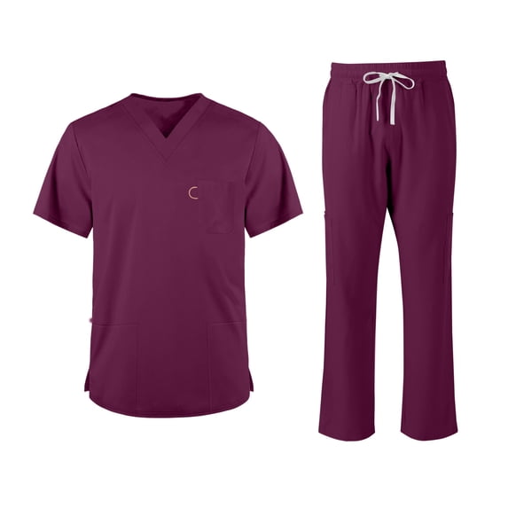 longantii Scrubs for Women Set - Stretch V-Neck Scrub Top & Cargo Pant with 8 Pockets Cozy Scrubs Dark Purple XL