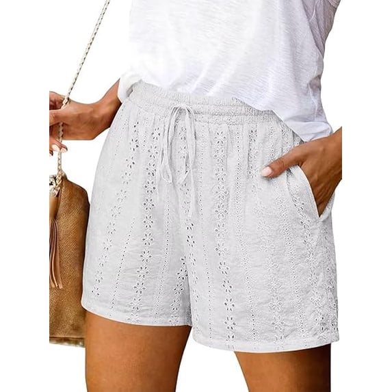 longantii Shorts for Women Trendy Summer Casual Loose Comfy Elastic Waist Drawstring Shorts with Pockets Beach Vacation Clothes White XXL