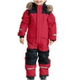thumbnail image 1 of longantii Snow Suit Toddler Boy Girls One Piece Snowsuit Waterproof Windproof Outdoor Overalls Winter Warm Snowboard Suit Snow Clothes Red 12-13 Years, 1 of 7