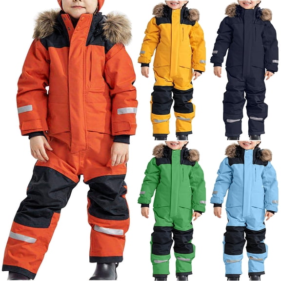 longantii Snow Suit for Kids Insulated Snowsuit Boys Girls One Piece Snow Clothes Winter Outdoor Waterproof Jumpsuit Snowboarding Saffron 14-15 Years