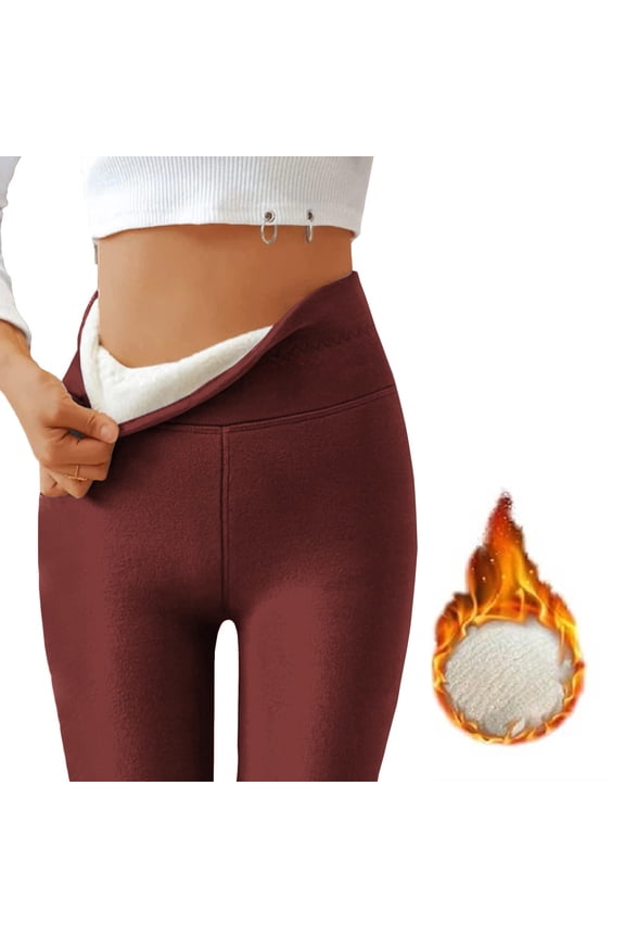 Soft Clouds Fleece Leggings for Women Winter, Casual Sherpa Lined Warm Winter Solid High Waisted Yoga Pants Fleece Thick Warm Tights Wine M