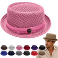 thumbnail image 1 of longantii Summer Breathable Mesh Pork Pie Hat,Cool Mesh Pork Pie Hat with Matching Ribbon & Emblem,for Beach, Parties & Daily Wear Pink, 1 of 6